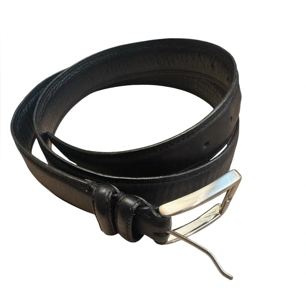 NWOT LEATHER HAND MADE Men’s Hand Polished Buckle Belt Black SZ 36 Luxury EUC